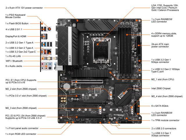 MSI PRO Z690-A WIFI DDR4 LGA 1700 Intel Z690 SATA 6Gb/s ATX Intel Motherboard