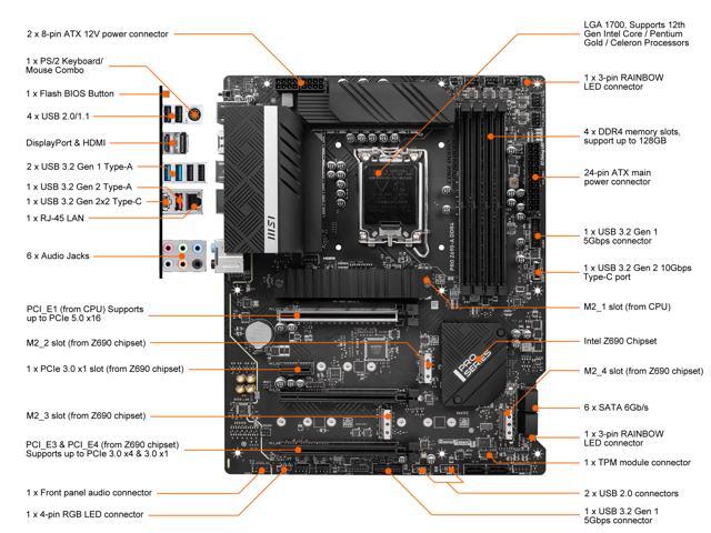 MSI PRO Z690-A DDR4 LGA 1700 Intel Z690 SATA 6Gb/s ATX Intel Motherboard