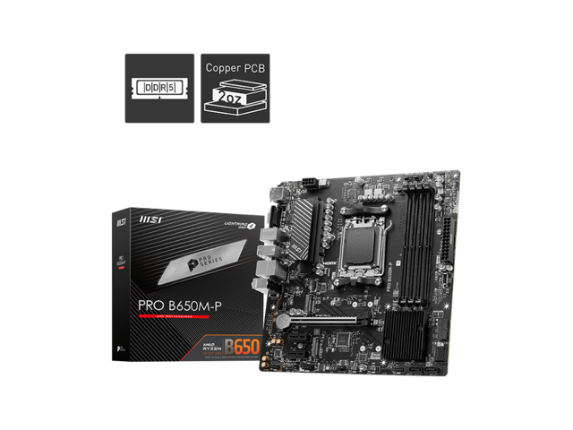 MSI PRO B650M-P AM5 Ryzen 7000 DDR5 SATA 6G 2x M.2 2.5G LAN 7.1 Audio mATX Motherboard