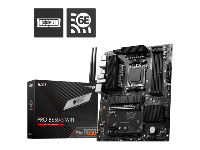 MSI PRO B650-S WIFI AM5 AMD B650 Ryzen 7000 DDR5 PCI-E x16 slot Wi-Fi 6E Bluetooth SATA 6Gb/s ATX Motherboard