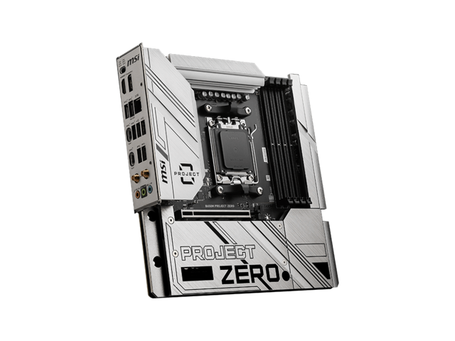 MSI B650M PROJECT ZERO AM5 AMD B650 Ryzen 7000 SATA DDR5 PCI-E x16 slot 2x M.2 Wi-Fi 6E Bluetooth 6Gb/s mATX Back Connect Design Motherboard