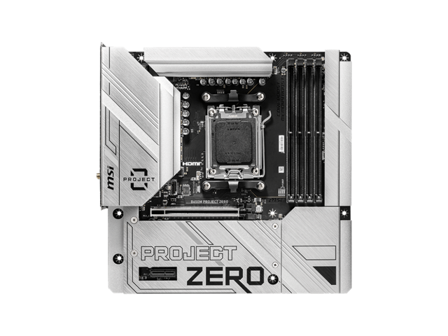 MSI B650M PROJECT ZERO AM5 AMD B650 Ryzen 7000 SATA DDR5 PCI-E x16 slot 2x M.2 Wi-Fi 6E Bluetooth 6Gb/s mATX Back Connect Design Motherboard