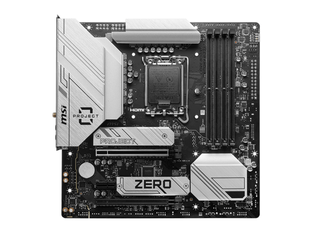 Open Box - MSI B760M PROJECT ZERO Wi-Fi 6E LGA 1700 Intel B760 SATA 6Gb/s LGA1700 DDR5 Back Connect Design mATX Motherboards