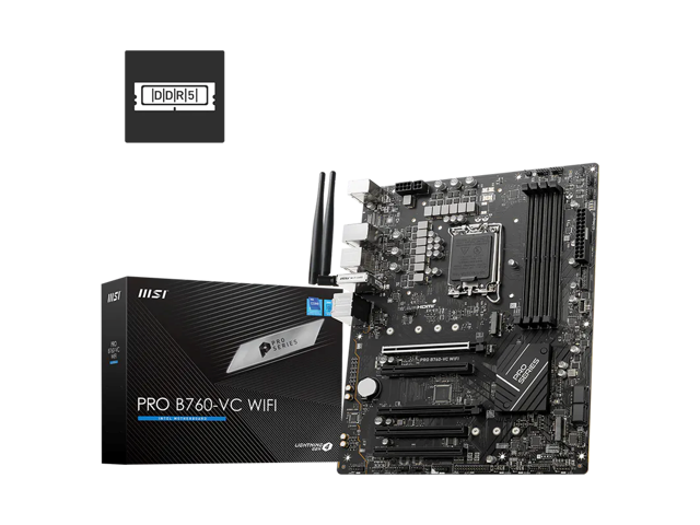 Open Box - MSI PRO B760-VC WIFI ProSeries Motherboard, Intel B760 LGA 1700 ATX, DDR5 7000+(OC) up to 256GB, PCIe 4.0, 2x M.2, 2.5G LAN, Wi-Fi 5,.