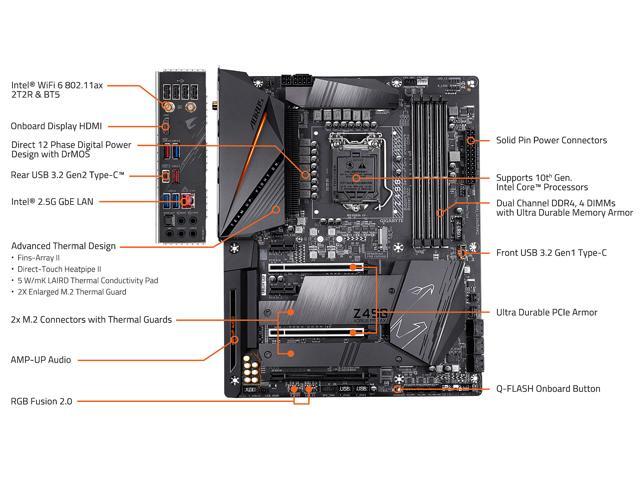 GIGABYTE Z490 AORUS PRO AX LGA 1200 Intel Z490 ATX Motherboard with Dual M.2, SATA 6Gb/s, USB 3.2 Gen 2, WIFI 6, 2.5 GbE LAN