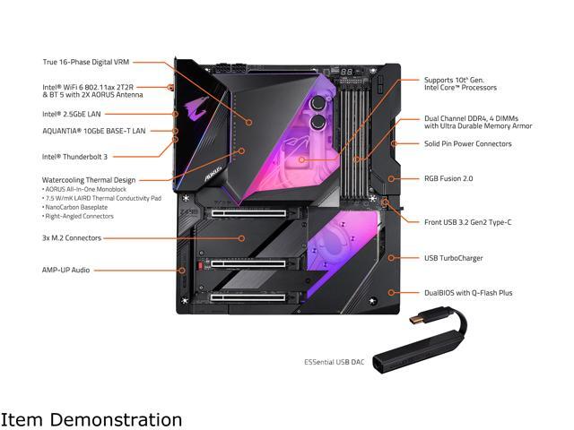 GIGABYTE Z490 AORUS XTREME WATERFORCE LGA 1200 Intel Z490 E-ATX Motherboard with Triple M.2, SATA 6Gb/s, USB 3.2 Gen 2, WIFI 6, 10 GbE LAN, Dual...