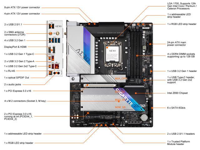 GIGABYTE Z690 AERO G DDR4 LGA 1700 Intel Z690 ATX Motherboard with DDR4, Quad M.2, PCIe 5.0, USB 3.2 Gen2X2 Type-C, WiFi 6, Intel 2.5 GbE LAN