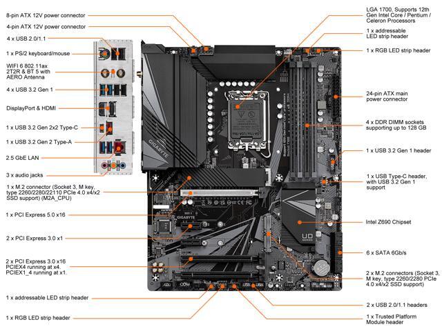 GIGABYTE Z690 UD AX DDR4 LGA 1700 Intel Z690 ATX Motherboard with DDR4, Triple M.2, PCIe 5.0, USB 3.2 Gen2X2 Type-C, WiFi 6, 2.5GbE LAN