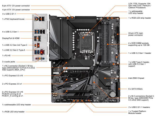 GIGABYTE Z690 UD DDR4 LGA 1700 Intel Z690 ATX Motherboard with DDR4, Triple M.2, PCIe 5.0, USB 3.2 Gen2X2 Type-C, 2.5GbE LAN
