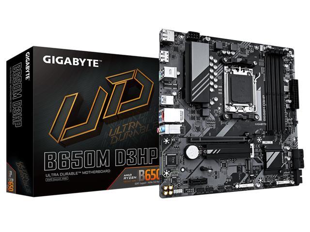 GIGABYTE B650M D3HP AM5 LGA 1718 AMD B650 M-ATX Motherboard with 5-Year Warranty, DDR5, 2x PCIe 4.0 M.2, PCIe 4.0, USB 3.2 Gen2 Type-C, 2.5GbE LAN