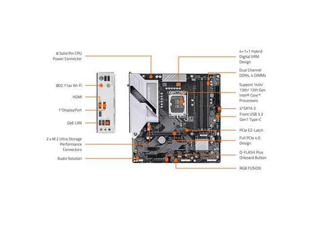 GIGABYTE B760M GAMING PLUS WIFI DDR4 LGA 1700 Intel B760 M-ATX Motherboard with DDR4, 2* M.2, PCIe 4.0, Front USB 3.2 Gen 1 Type-C, WiFi 6 GbE LAN,...