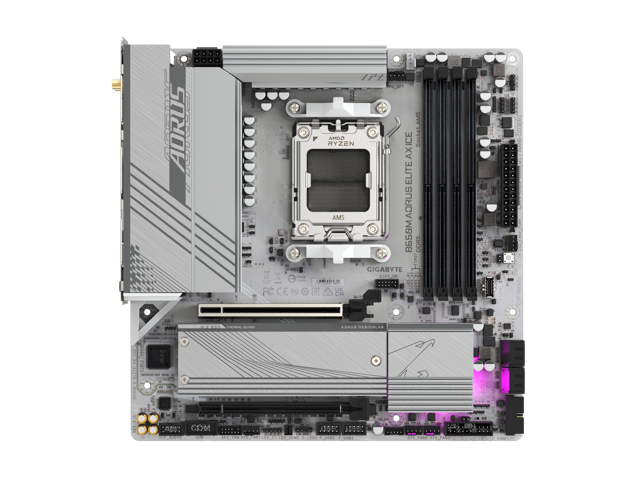 GIGABYTE B650M AORUS ELITE AX ICE AM5 LGA 1718 AMD B650 M-ATX Motherboard, DDR5, 2x M.2, PCIe 5.0, USB 3.2 Gen2X2 Type-C, 2.5GbE LAN, Q-Flash Plus,...