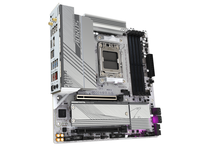GIGABYTE B650M AORUS ELITE AX ICE AM5 LGA 1718 AMD B650 M-ATX Motherboard, DDR5, 2x M.2, PCIe 5.0, USB 3.2 Gen2X2 Type-C, 2.5GbE LAN, Q-Flash Plus,...