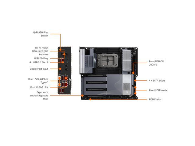GIGABYTE TRX50 AI TOP sTR5 AMD TRX50 EATX Motherboard - DDR5, PCIe 5.0 M.2, PCIe 5.0, USB4 Type-C, Wi-Fi 7, Marvell 10GbE