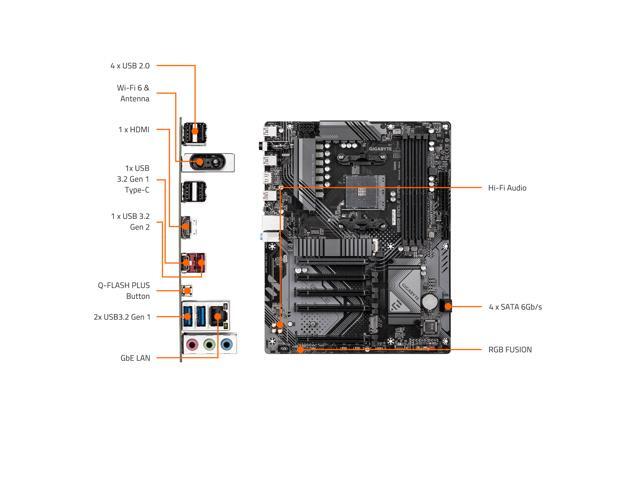 Open Box - GIGABYTE B550 EAGLE WIFI6 Motherboard, Supports AMD AM4 Ryzen 5000 Processors, ATX, DDR4, 2x M.2, PCIe 4.0, WIFI6, 1GbE LAN, EZ-Latch