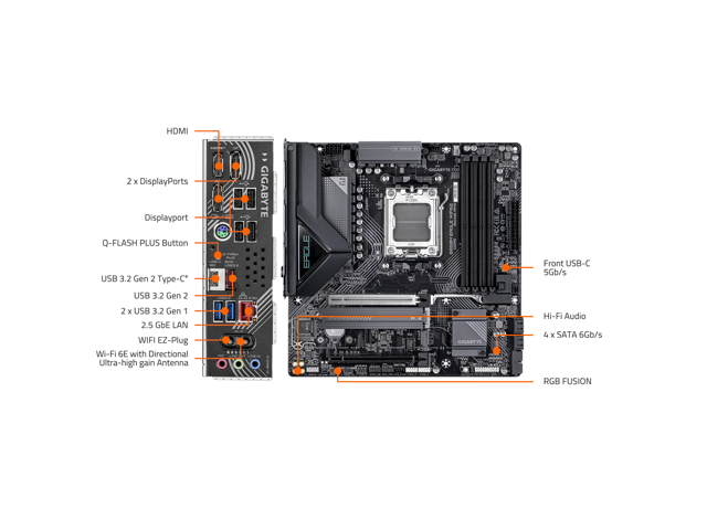 GIGABYTE - B850M EAGLE WIFI6E (Socket AM5) AMD B850 Micro-ATX DDR5 Wi-Fi 6E Motherboard - Black - image 6
