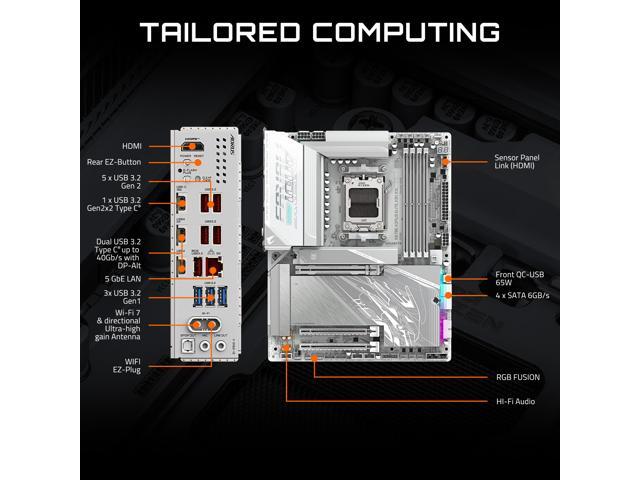 GIGABYTE X870E AORUS ELITE X3D ICE AMD AM5 LGA 1718 ATX Motherboard, Supports AMD Ryzen 9000/8000/7000 Series Processors, DDR5, 16+2+2 Power Phase,...