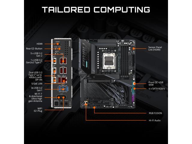 GIGABYTE X870E AORUS ELITE X3D AMD AM5 LGA 1718 ATX Motherboard, Supports AMD Ryzen 9000/8000/7000 Series Processors, DDR5, 16+2+2 Power Phase, 4x...
