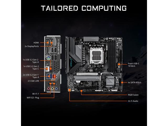 GIGABYTE B850M EAGLE WIFI7 AMD AM5 mATX Motherboard, Support Ryzen 9000/8000/7000 Series, DDR5, 8+2+2 Power Phase, 2x M.2, PCIe 5.0, USB-C, WiFi 7,...