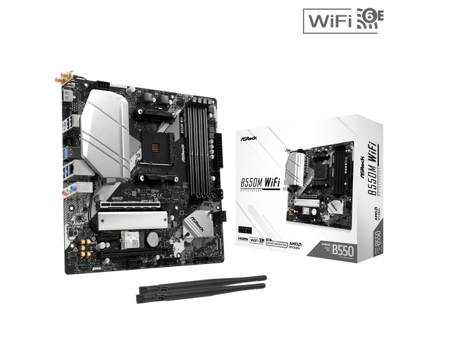 ASRock B550M WiFi AM4 AMD B550 Micro ATX Motherboard - Wi-Fi 6E, PCIe 4.0, Hyper M.2 Gen4x4, DDR4 4733+ (OC)