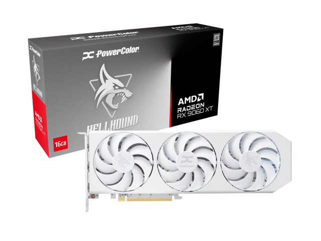 PowerColor Hellhound Spectral White Radeon RX 9060 XT Video Card RX9060XT 16G-L/OC/WHITE