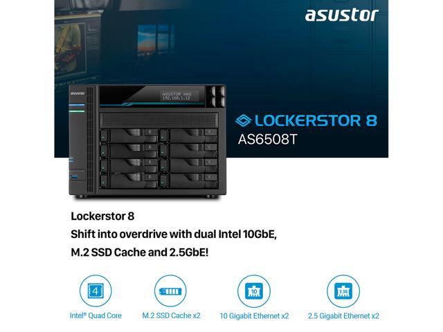 Asustor 8 Bay NAS Lockerstor 8 AS6508T Quad-Core CPU, Dual 10GbE+2.5GbE Ports, 8GB RAM DDR4, Two M.2 Slots (Diskless)