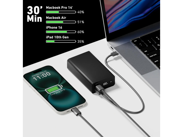 CODi 65W Laptop & Device Power Bank - 20,000mAh Portable Battery Pack with USB-C PD, USB-A Output, LCD Display, Fast Charging for Laptops & Mobile...