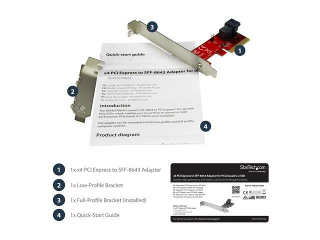 StarTech. com x4 PCI Express to SFF-8643 Adapter for PCIe NVMe U.2 SSD Model PEX4SFF8643