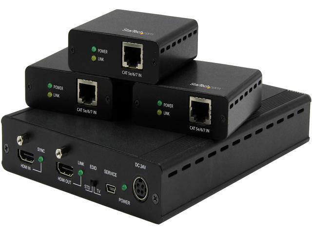 StarTech.com 3-Port HDBaseT Extender Kit with 3 Receivers - 1x3 HDMI over CAT5 Splitter - Up to 4K ST124HDBT