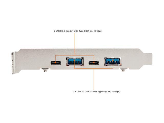 4-Port USB PCIe Card, 10Gbps USB PCI Express Expansion Card w/ 2 Controllers, 2x USB-C & 2x USB-A ports (USB 3.2/3.1 Gen 2), USB/USB-C PCI-e Card,...