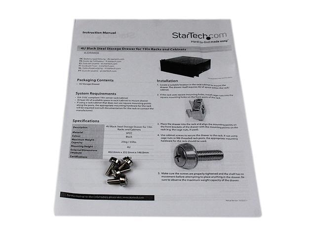 StarTech. com 4UDRAWER 4U Black Steel Storage Drawer for 19in Racks and Cabinets