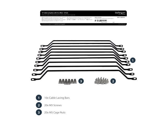 StarTech. com Cable Lacing Bar - 10 Pack - Steel - Horizontal Cable Management Bar - Rack Cable Organizer - Cable Lacing Tool
