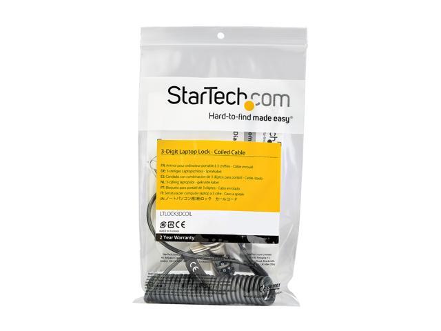StarTech. com LTLOCK3DCOIL Laptop Cable Lock - With 6' Self-Coiling Cable - Portable 3-Digit Combination Laptop Lock - Laptop Security Locking Cable