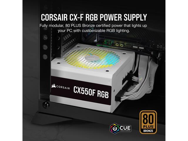 CORSAIR CX-F RGB Series CX550F RGB White 550W 80 PLUS Bronze Fully Modular ATX Power Supply, CP-9020225-NA