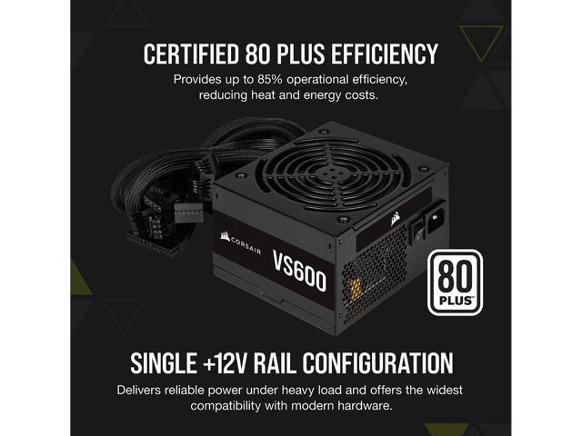 CORSAIR VS Series VS600 600W 80 PLUS Certified Non-Modular ATX Power Supply, CP-9020224-NA