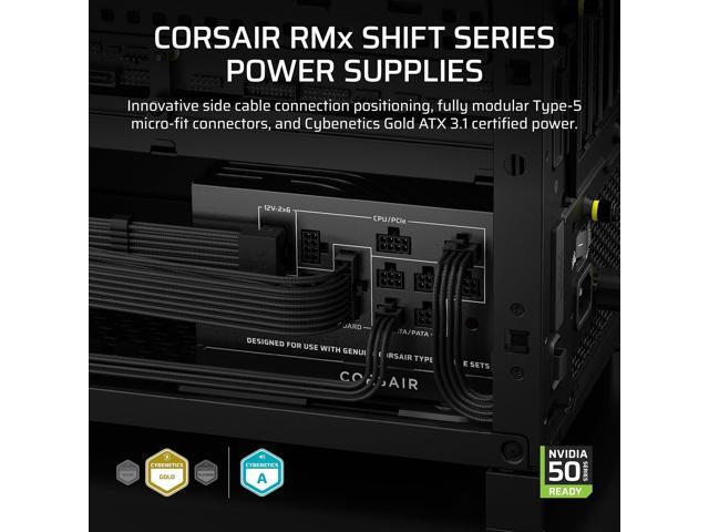 CORSAIR RMx shift Series RM1000x Fully Modular ATX Power Supply - Modular Side Interface - ATX 3.1 & PCIe 5.1 Compliant - CP-9020300-NA