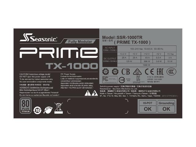 Seasonic PRIME TX-1000, 1000W 80+ Titanium, ATX Form Factor, Full Modular, Low Noise, Premium Japanese Capacitor, 12 Year Warranty, Nvidia RTX...