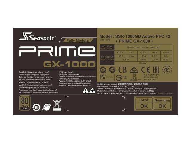 Seasonic PRIME GX-1000, 1000W 80+ Gold, Full-Modular, ATX Form Factor, Low Noise, Premium Japanese Capacitor, 12 Year Warranty, Nvidia RTX 30/40...