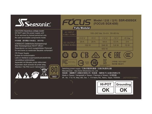 Seasonic FOCUS SGX-650, 650W 80+ Gold, Full-Modular, SFX-L Form Factor, Compact Size, Fan Control in Fanless, Silent, and Cooling Mode, 10 Year...