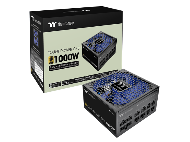 Thermaltake Toughpower GF3 1000W; ATX 3.1; Native PCIe 5.1 12V-2x6; Flat Cables; Color Matched Connectors; Japanese Main Capacitors; 135mm Fan; 80...