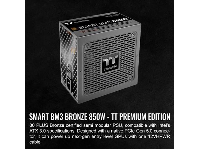 Thermaltake - Smart BM3 80+ Bronze PCIE Gen 5 ATX 3.0 850W Semi-Modular Power Supply - Black - image 3