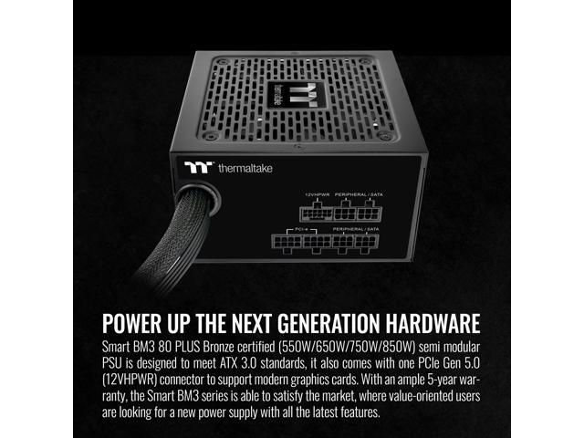 Thermaltake - Smart BM3 80+ Bronze PCIE Gen 5 ATX 3.0 850W Semi-Modular Power Supply - Black - image 4