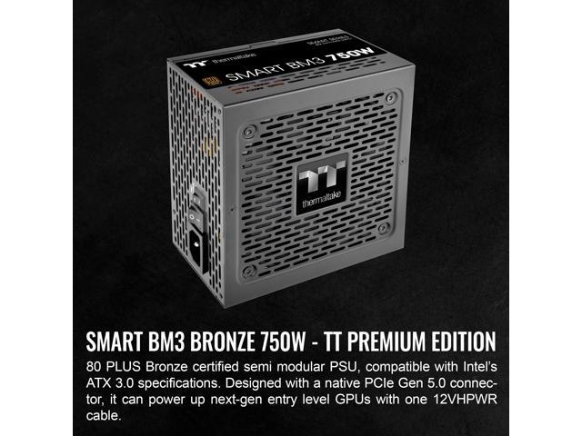 Thermaltake - Smart BM3 80+ Bronze PCIE Gen 5 ATX 3.0 750W Semi-Modular Power Supply - Black - image 3