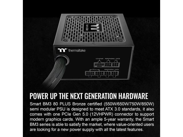 Thermaltake - Smart BM3 80+ Bronze PCIE Gen 5 ATX 3.0 750W Semi-Modular Power Supply - Black - image 4