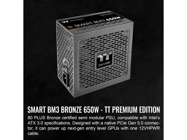 Thermaltake - Smart BM3 80+ Bronze PCIE Gen 5 ATX 3.0 650W Semi-Modular Power Supply - Black - image 3