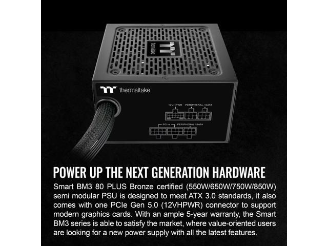 Thermaltake - Smart BM3 80+ Bronze PCIE Gen 5 ATX 3.0 650W Semi-Modular Power Supply - Black - image 4