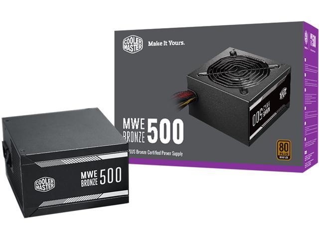 Cooler Master MWE Bronze 500 80+ Bronze 500W PSU with 120mm Silencio FB Fan, Sleeved Cables