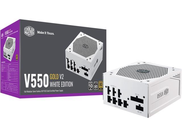 Cooler Master V550 Gold White Edition V2 Full Modular, 550W, 80+ Gold Efficiency, Semi-fanless Operation, 16AWG PCIe High-efficiency Cables, 10.