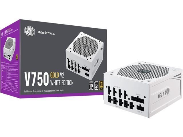 Cooler Master V750 Gold V2 White Edition Full Modular, 750W, 80+ Gold Efficiency, Semi-fanless Operation, 16AWG PCIe High-efficiency Cables, 10.