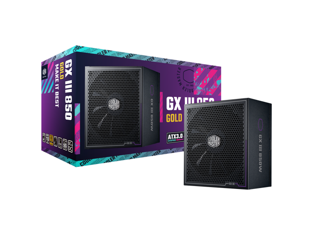 Cooler Master GX III Gold 850W ATX3.0 Full Modular Power Supply, 850W, 80+ Gold, 90-Degree 12VHPWR PCIe 5.0 Connector, Silent Fan Zero-RPM, 10.